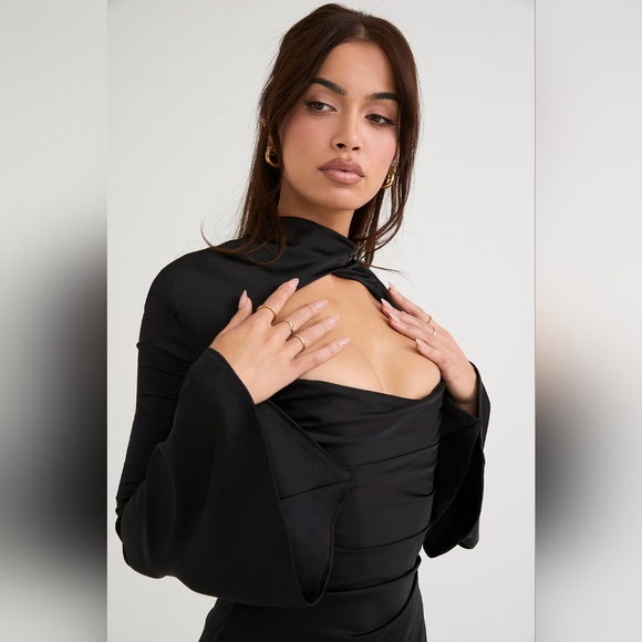 NWT  House of CB Toira Black Draped Corset Long Sleeve Mini Dress M - Picture 3 of 8